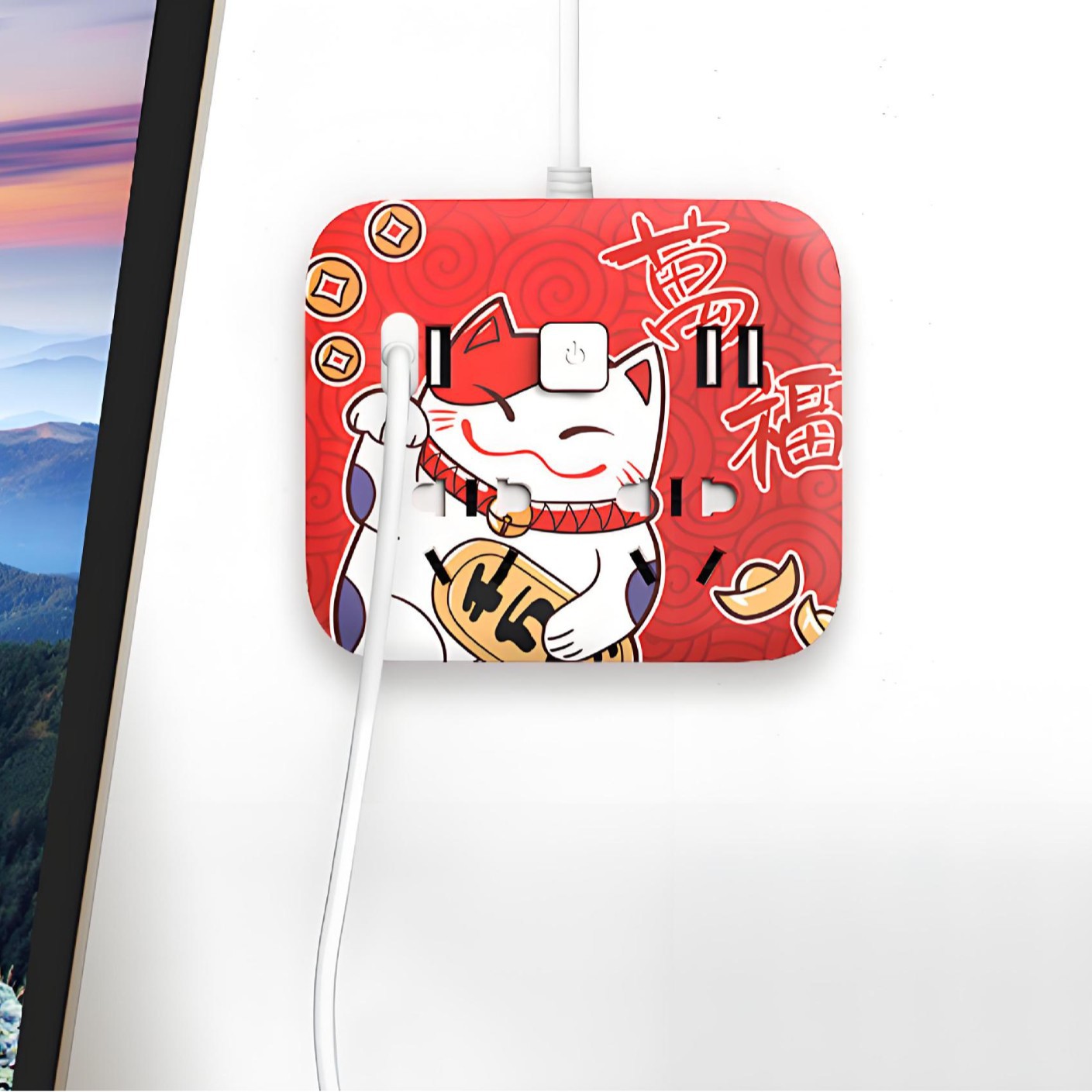 Travel Adapter with Creative Painted Design, Suitable for Dormitory Students, Office Use, Convenient for Processing and Printing, Creative Painted Design