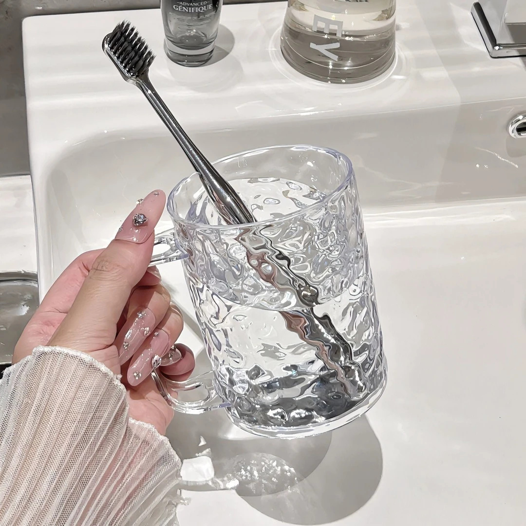 Glacier Pattern Mouthwash Cup Transparent Toothbrush Cup Light Luxury Household Water Corrugated Wash Cup Student Dormitory Toothpaste Brush Cup