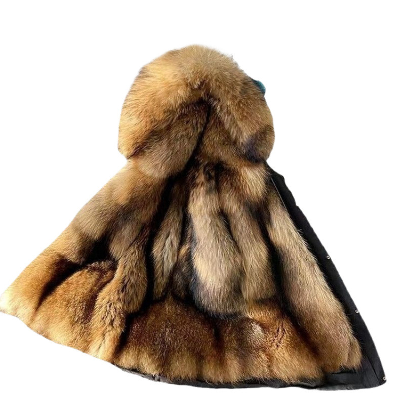 Men's Mid-Length Cotton Outwear 2025 Autumn and Winter New Fur One-Piece Outwear with Removable Lining Imitation Fur Outwear