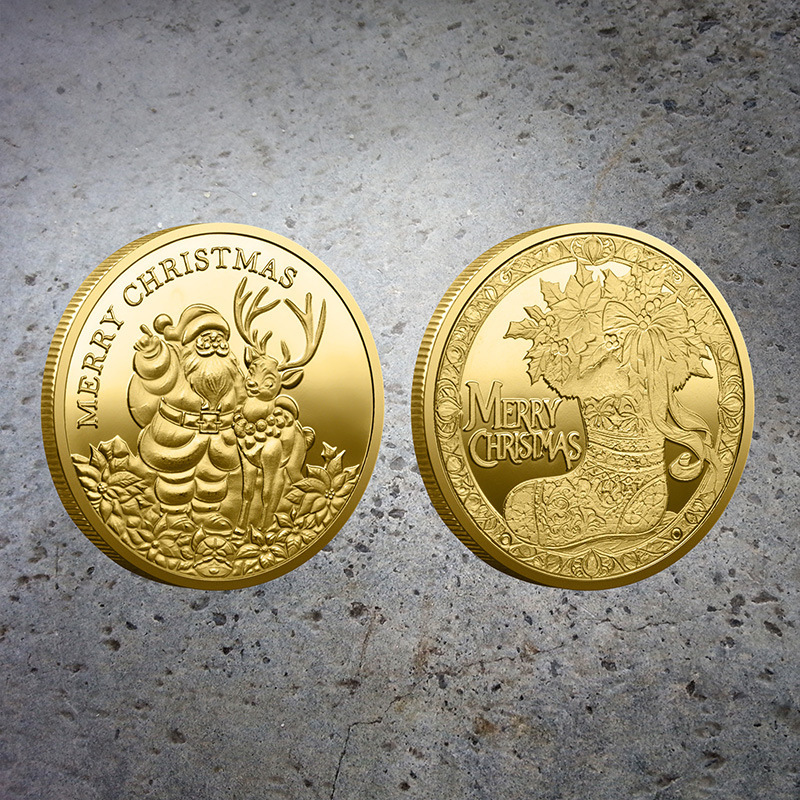 Медаль памяти Рождества внешней торговли, европейский и американский Санта-Клаус, сани, удачливый олень, цветная памятная золотая монета, монета для принятия решений