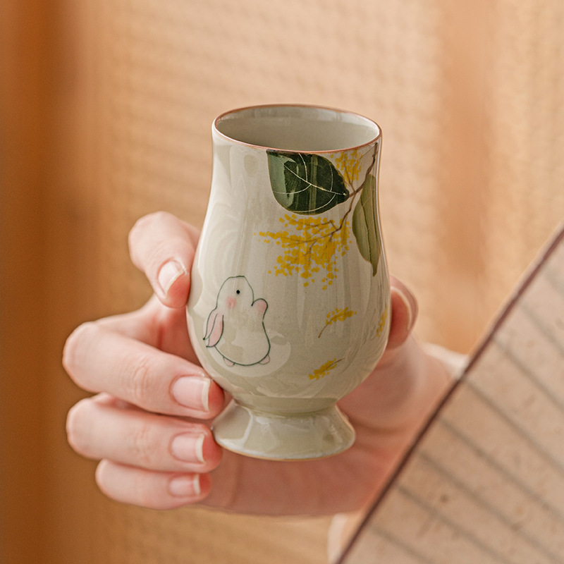 Plant Gray Rabbit Scent Cup Ceramic Tea Cup Master Cup Single Cup Kung Fu Tea Set Large Capacity Household Tea Cup