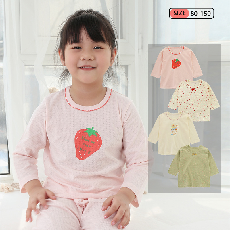 New Spring and Summer Thin Children's Home Wear Cotton Soft Breathable Sweat Absorbing Girl's Top Long Sleeve Two-piece Bag