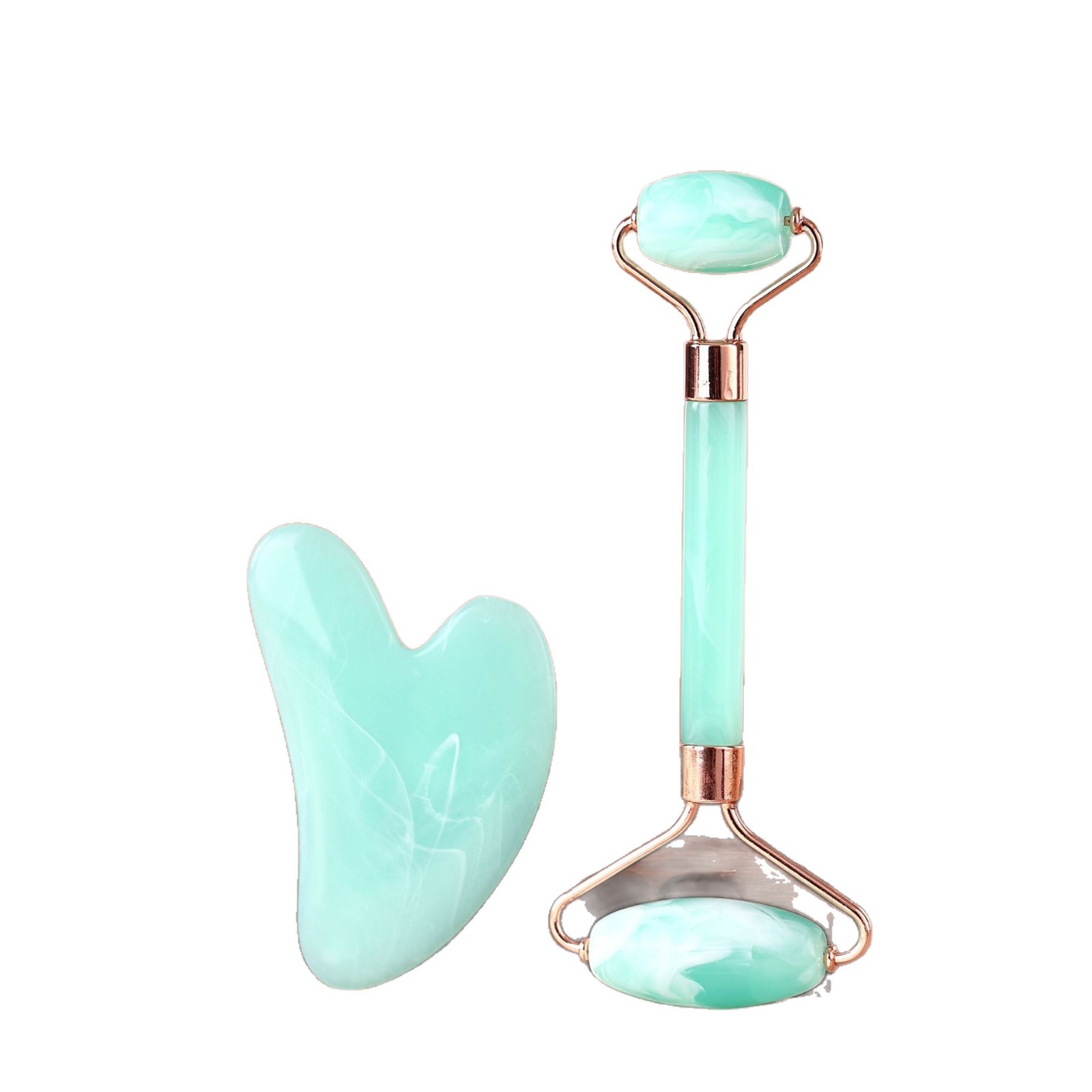 Non-Jade Resin Rose Quartz Double-Headed Roller Massager Heart-Shaped Beauty Facial Massager Shaving Board Set
