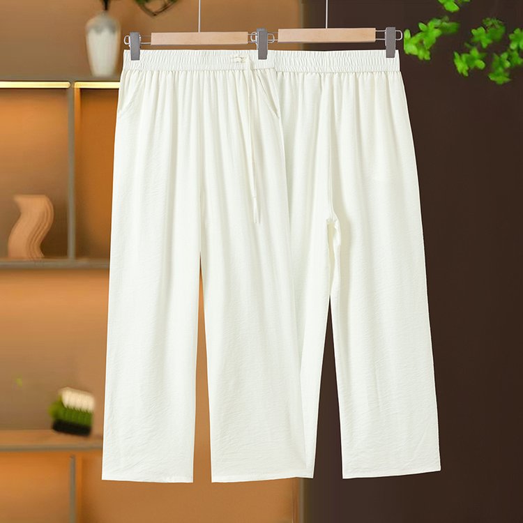 Mom Summer New Style Straight Casual Pants Dosing Ice Silk High Waist All-match Solid Color Fashion plus size Women's Cherry Blossom