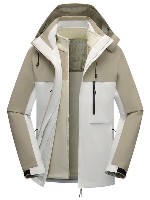 Solid Color Jacket with Custom Printed Logo, Outdoor Windproof Three-In-One Jacket for Men and Women, Custom Printed Thickeneded Work Clothes