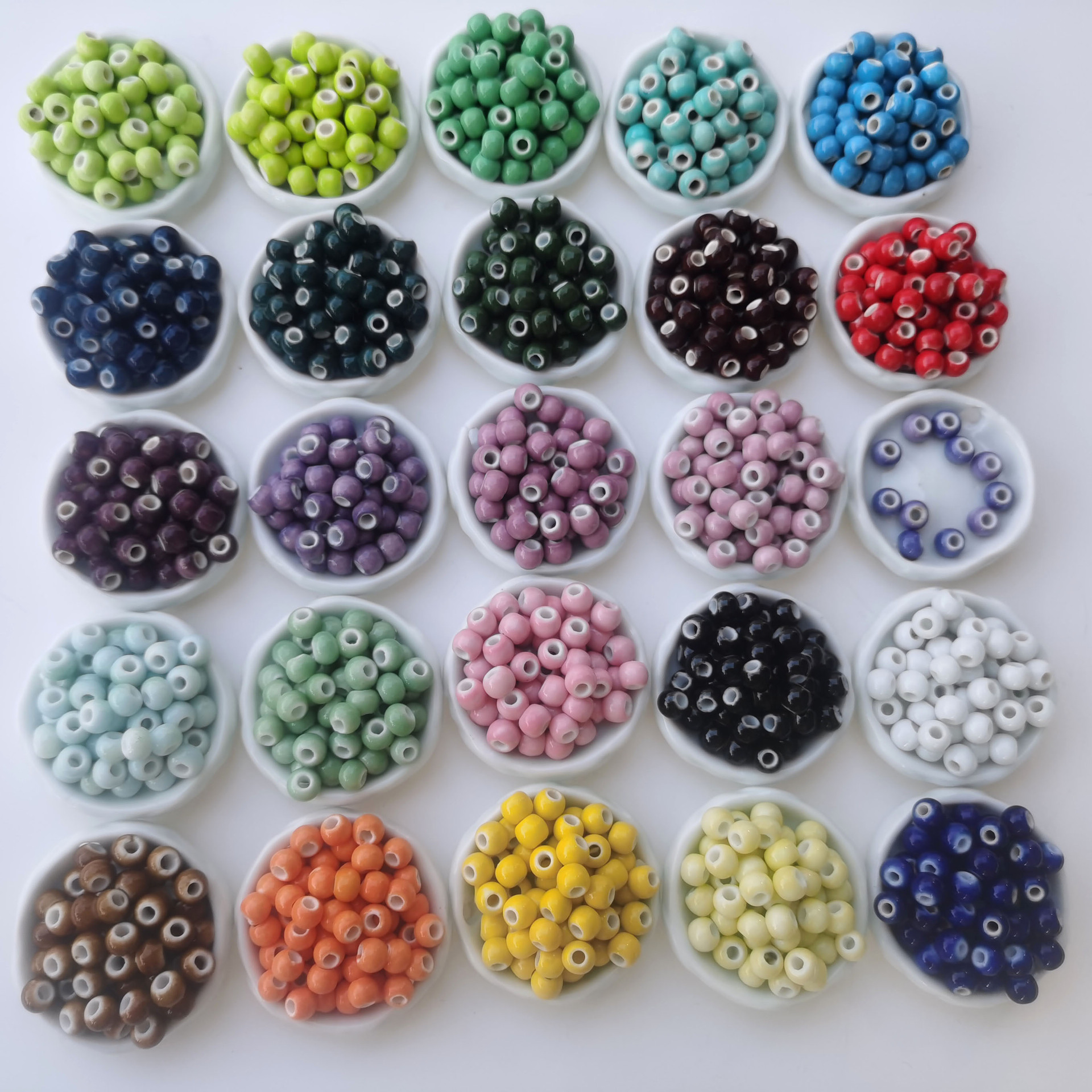 Jingdezhen Ceramic Round Beads Pure Color Monochrome Loose Beads Handmade DIY Beaded Jewelry Accessories Bracelet Wholesale