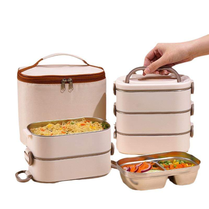 Multi-Layer Insulated Lunch Box for Office Workers and Students, Microwaveable, Large-Capacity Lunch Box with Rice Bucket