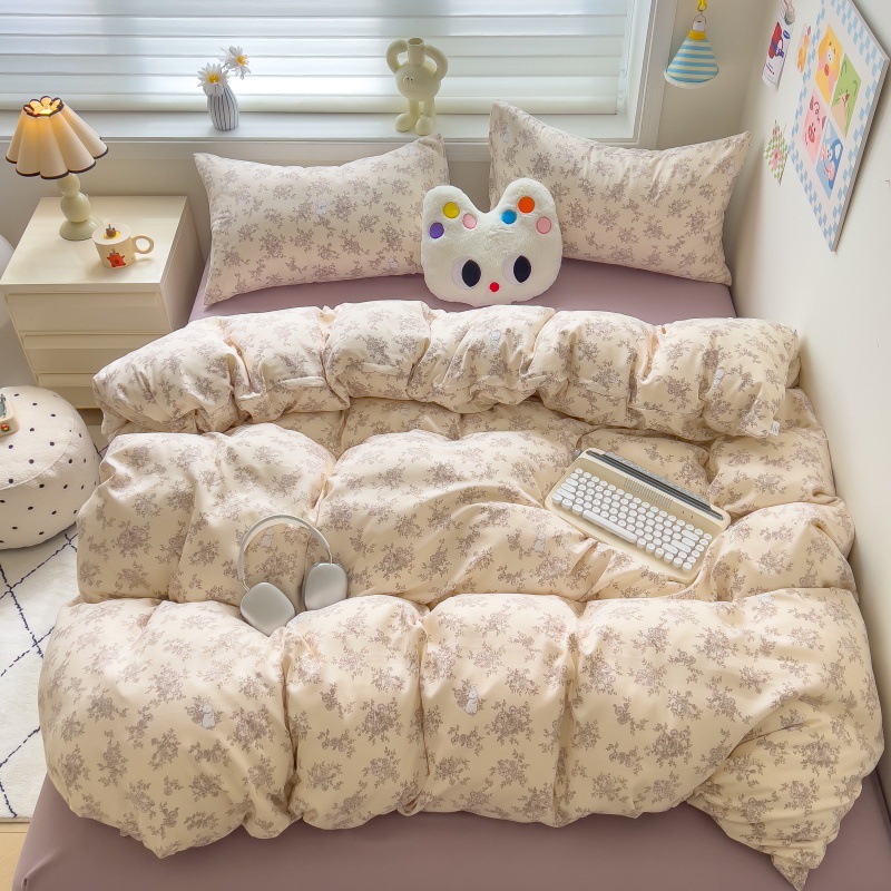 Class A Maternal and Infant Grade ins Fresh Cotton Sanding Four-piece Set Skin-friendly Bed Sheet Wash Cotton Quilt Cover Dormitory Three-piece Set