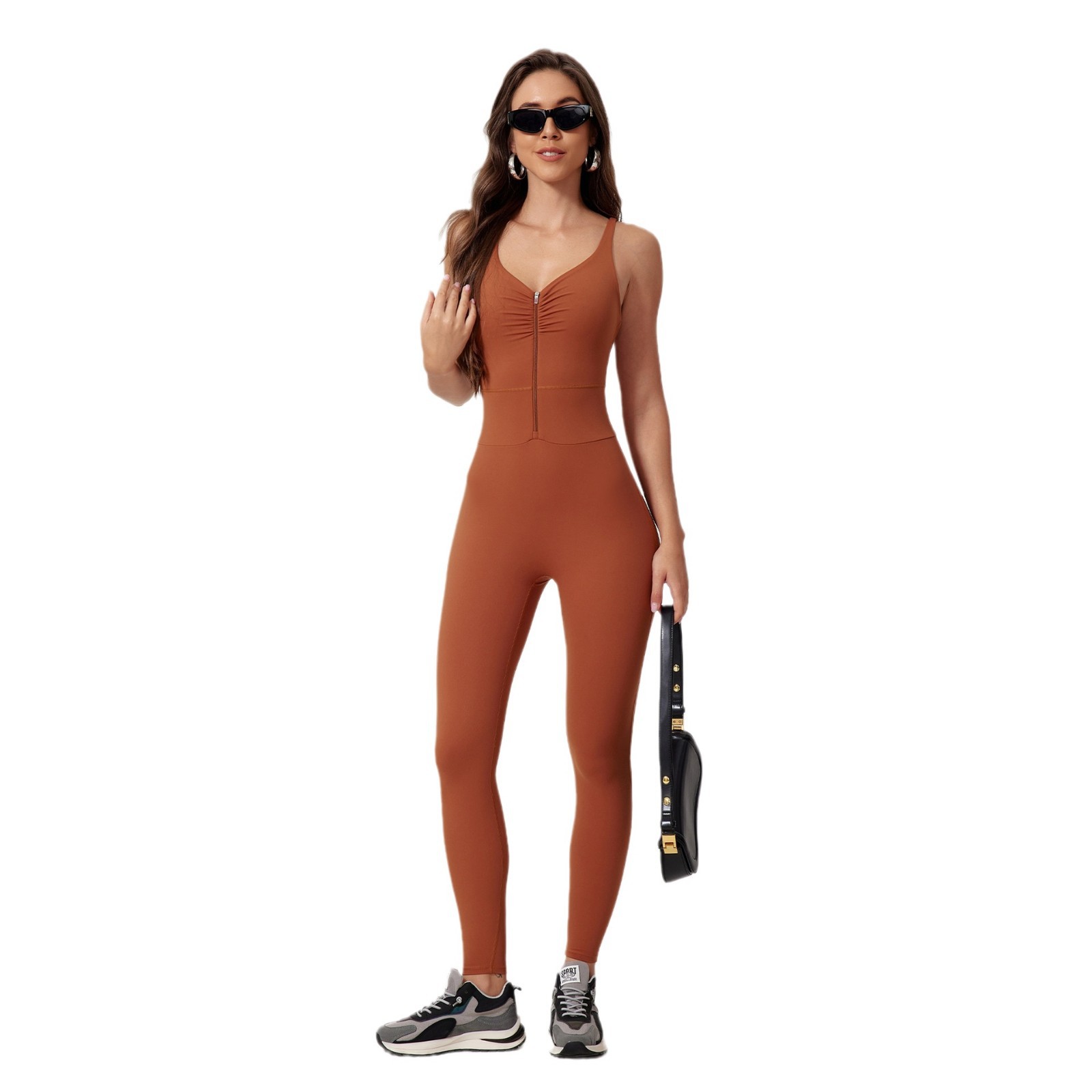 Cross-border Zipper Scrub Naked Tight Yoga Jompon Outdoor Sports Jompon Quick-drying Running Fitness Suit