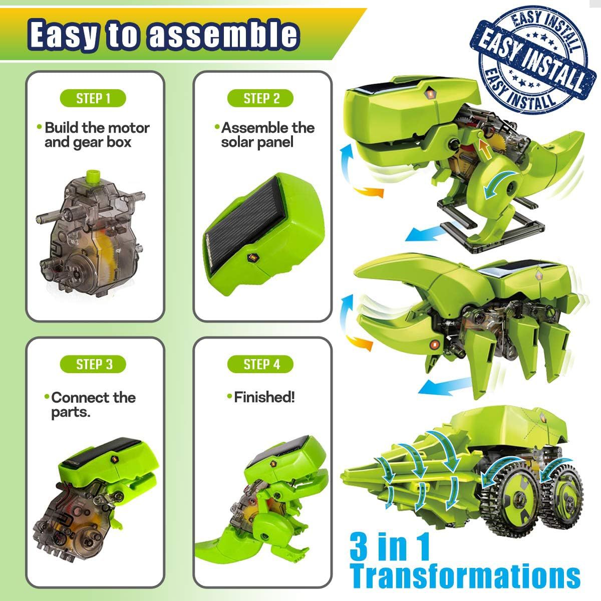 Cross-border DIY assembled toy puzzle three-in-one self-installed dinosaur solar toy car 3-in-1 intelligent robot