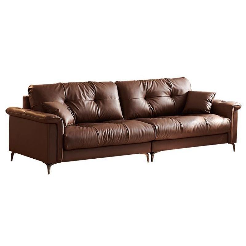 Italian Normcore Nebula Leather Sofa Straight Row Mid-Century Style Living Room Small Apartment First Layer Cowhide Black Sofa Combination