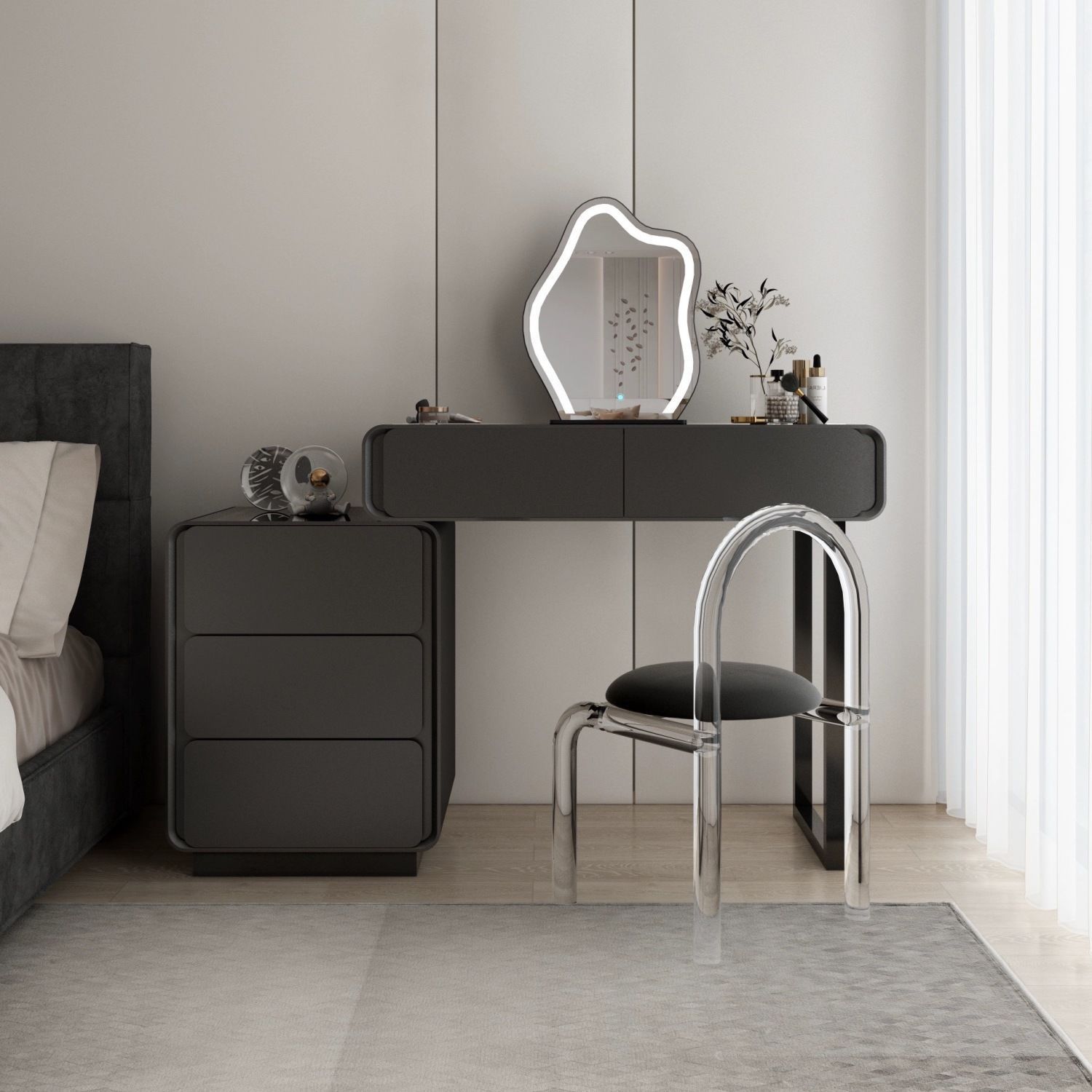 Туалетный столик из массива дерева, цвет крем, современный, с ящиком