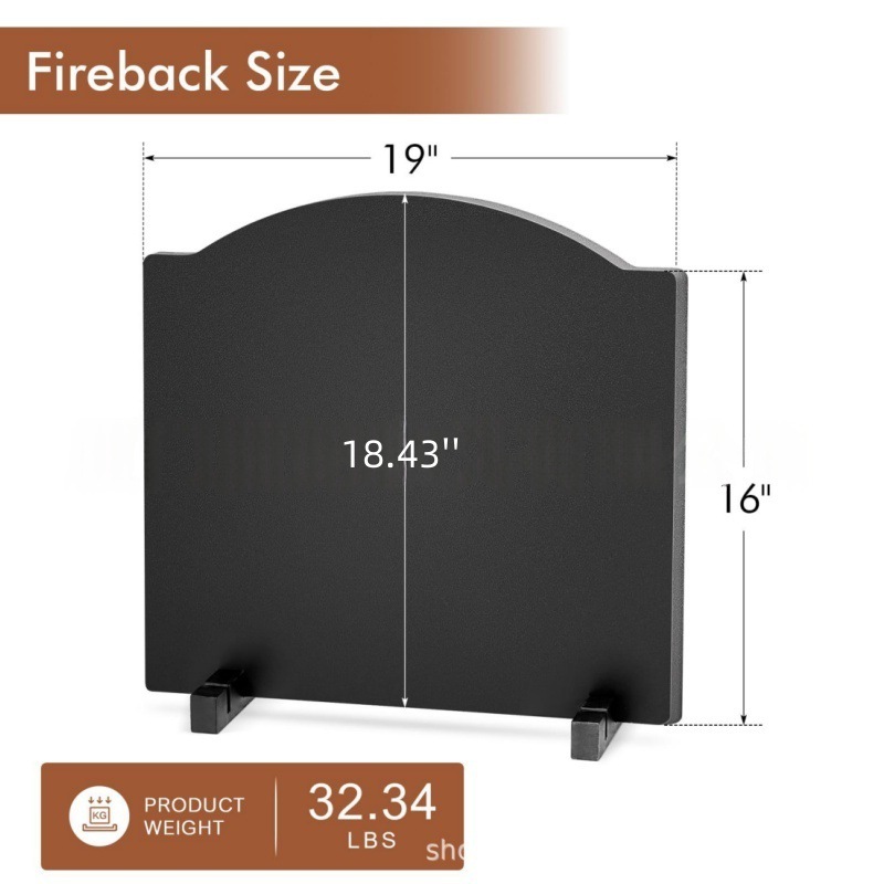 Cross-Border Temu 19inch Fireplace Back Fire-Iron Fireplace Back Plate with Feet | Fireplace Wall Protection Fireproof Heat Insulation Board