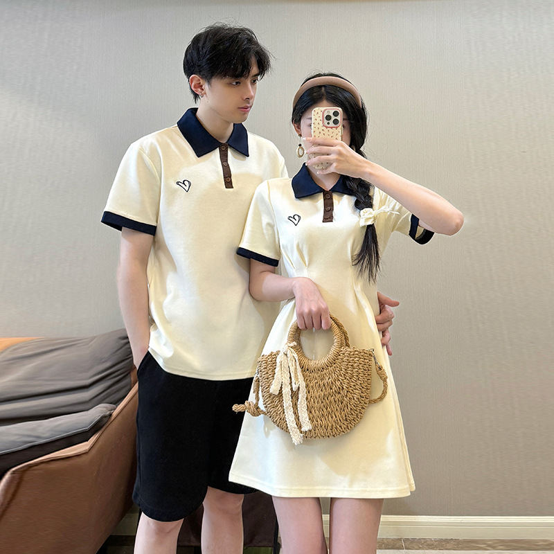 Летние новинки 2024, одно платье, новое платье для пар, платье с контрастным цветом, короткий рукав