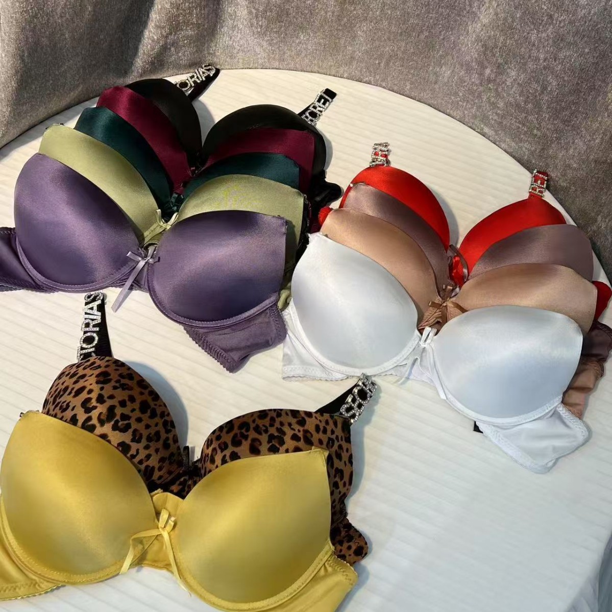 Women's Rhinestone Gathering Bra Set Adjustable Bra and Panty