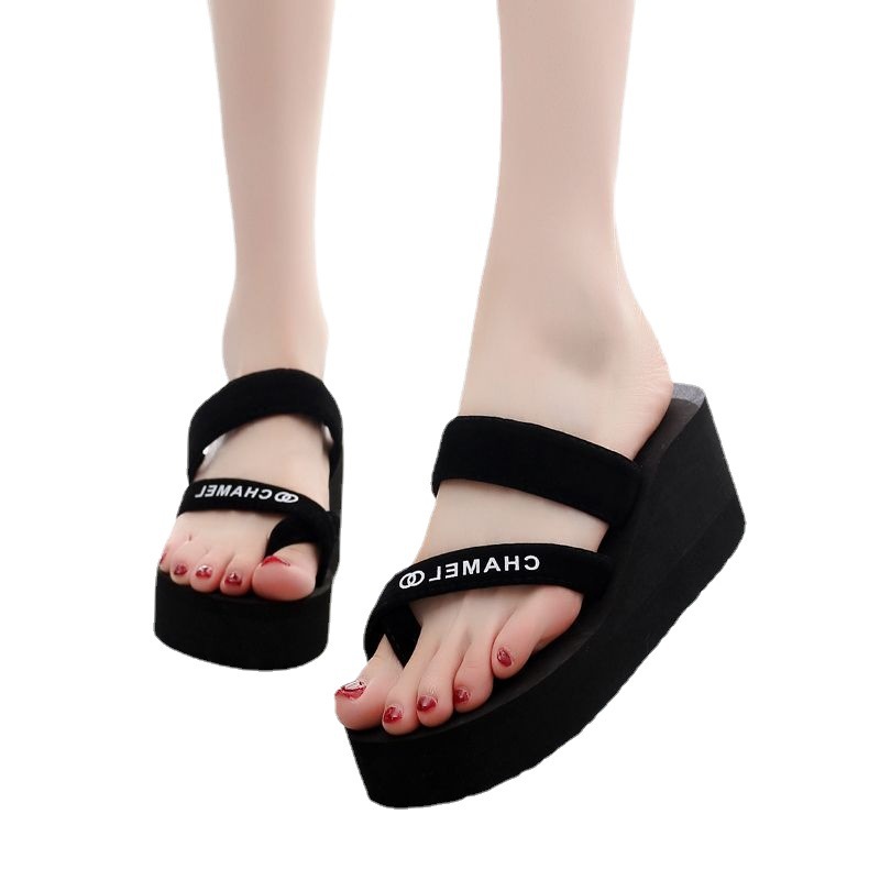 Summer women's sandals outerwear fashion large size wedge flip-flops non-slip casual thick bottom pinch sandals wholesale