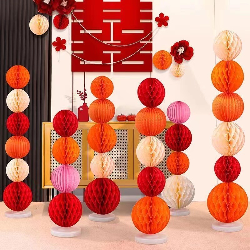Honeycomb Ball Manufacturer Cross-Border Colorful Column Lantern Wedding Wedding Party Wedding Room Festive Holiday Background Pendant Batch