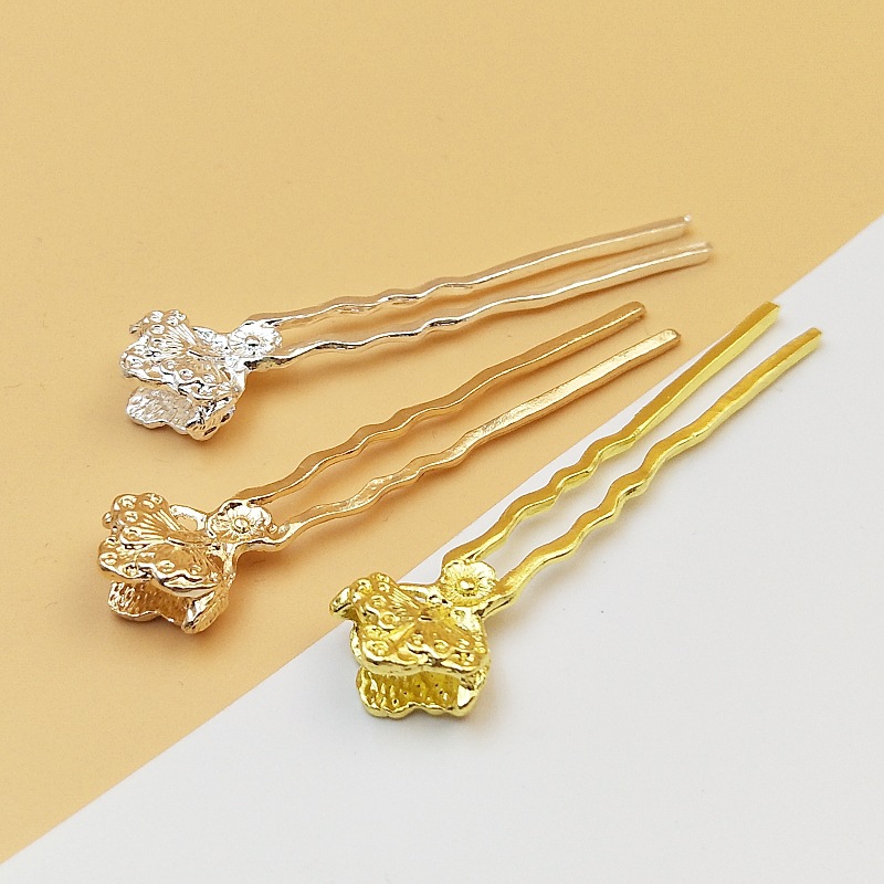 DIY accessories antique hair accessories material new alloy flower holder hair fork petal bud hair clasp hairpin
