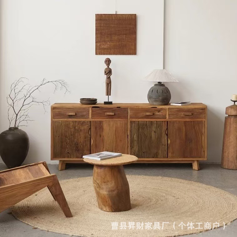 Old Elm Retro Sideboard Jingji Style Storage Cabinet Living Room Weathered Storage Cabinet B&B Solid Wood Entrance Cabinet Deposit