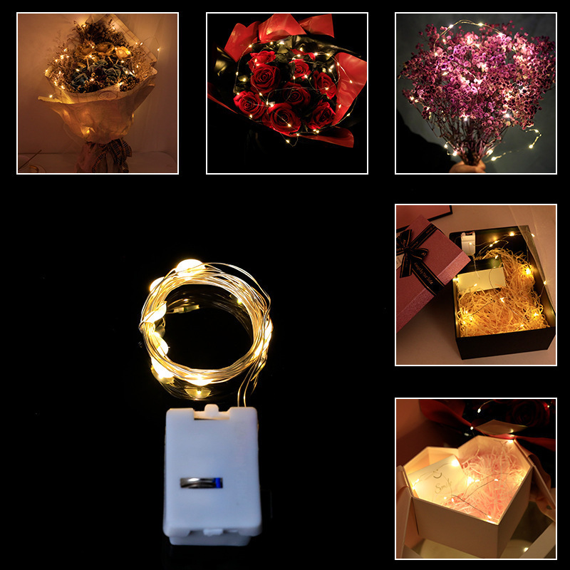 Led Luminous Small Square Box Copper Wire Light Adjustable Flash Colorful Light String Christmas Birthday Gift Box Bouquet Decoration