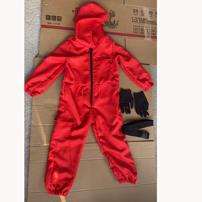 Cross Border Hot Sale Halloween cos Game Red Costume Kids Adult Paper Money House Cosplay Clothes Mask