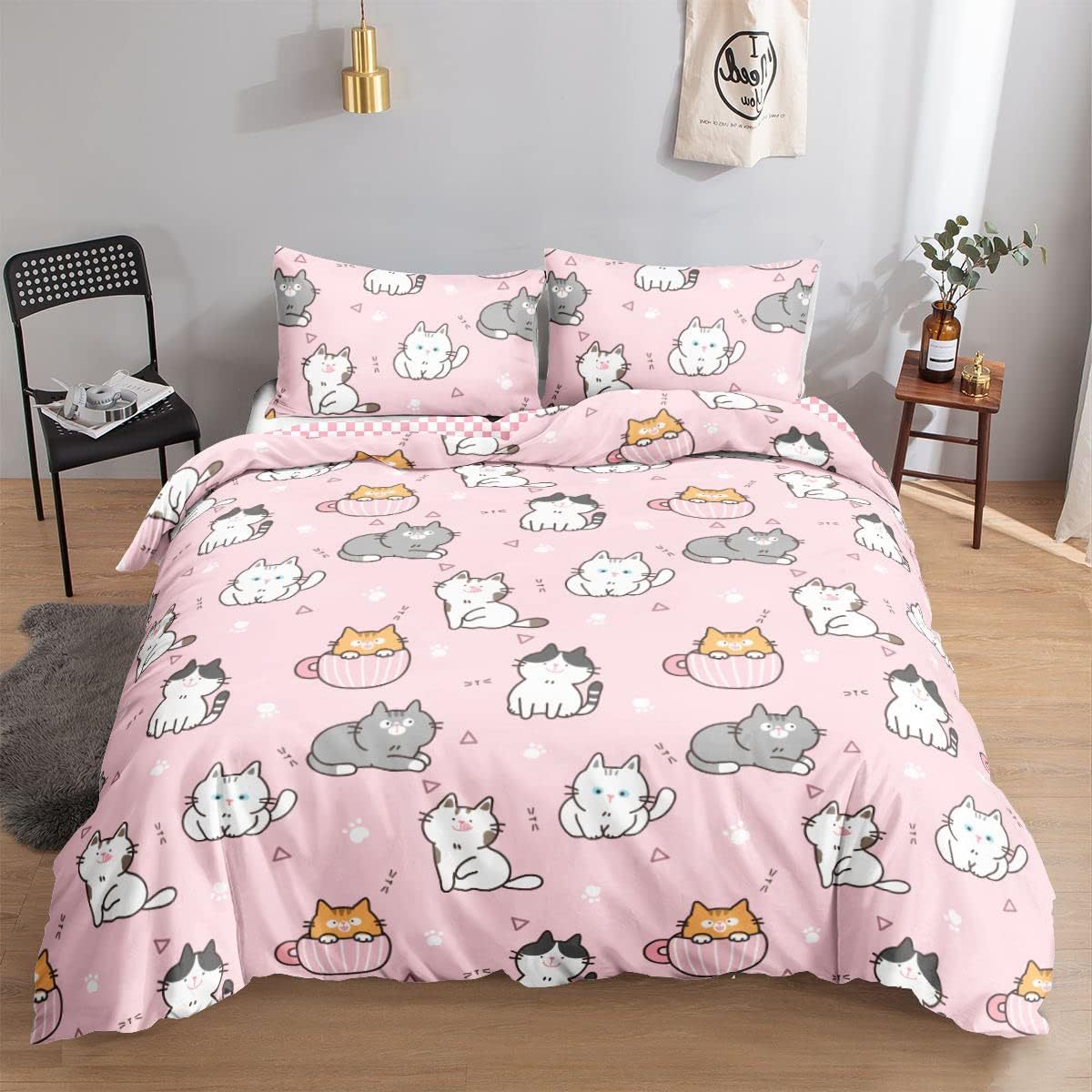 Трех- или четырехчастный комплект постельного белья, наволочка, розовая милая кошка, мультфильм, цифровая печать, Amazon.