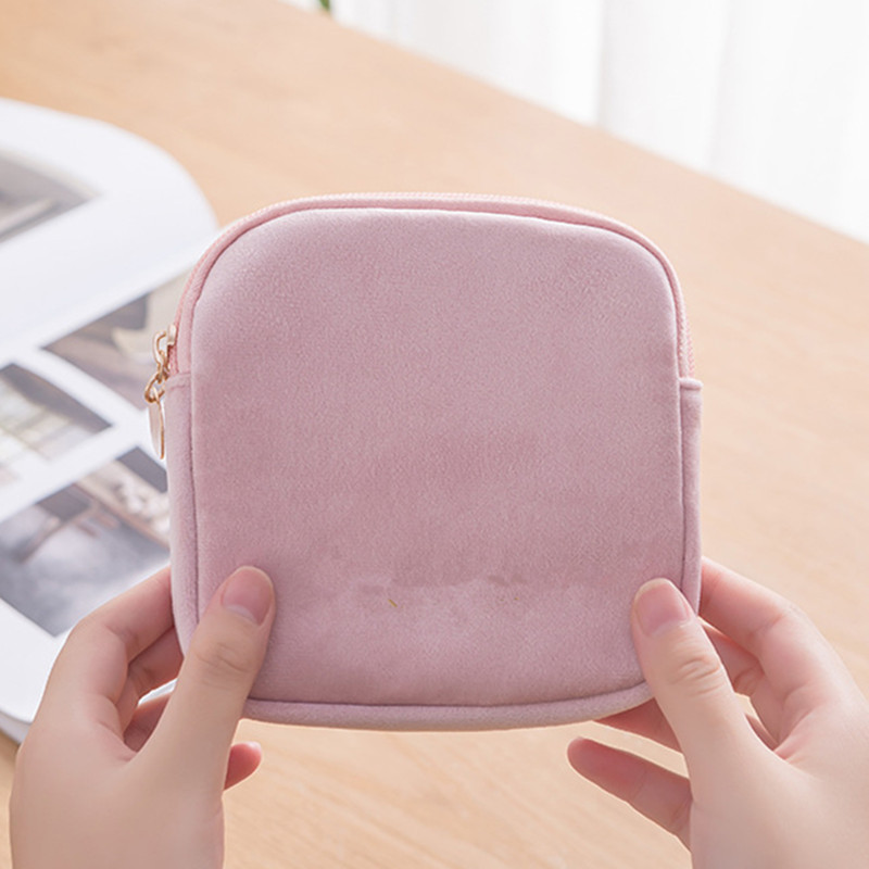 New velvet portable sanitary napkin storage bag coin jewelry storage bag cosmetic box sanitary pad bag