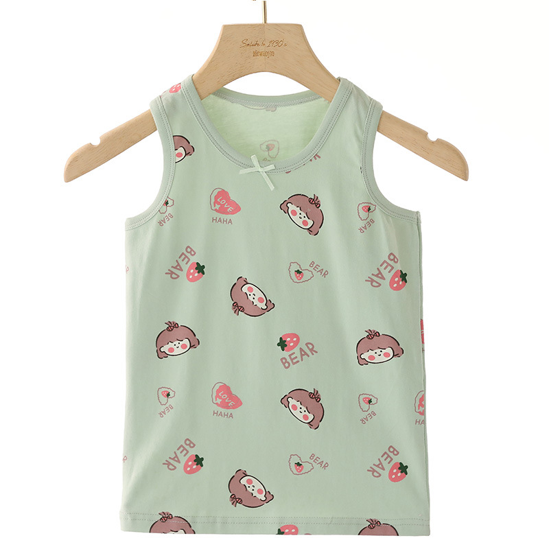 2024 Summer Thin Children's Cartoon Cotton Sleeveless Vest for Small and Medium-Sized Girls Cute Camisole Bottoming Vest