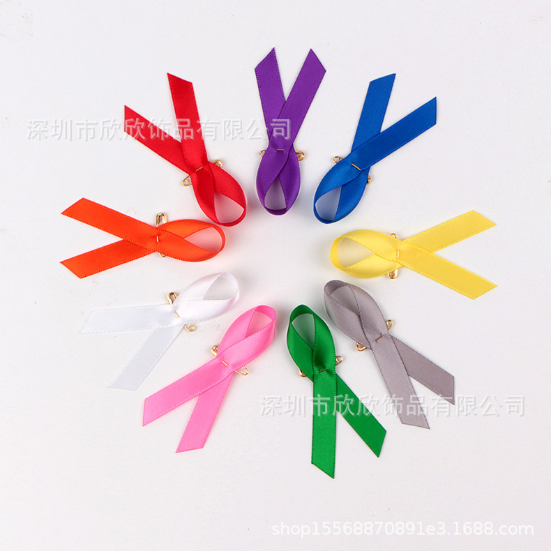 Factory Direct Sales Charity Knot Heart Ribbon Peace Knot Cross Bow Brooch 100 Colors