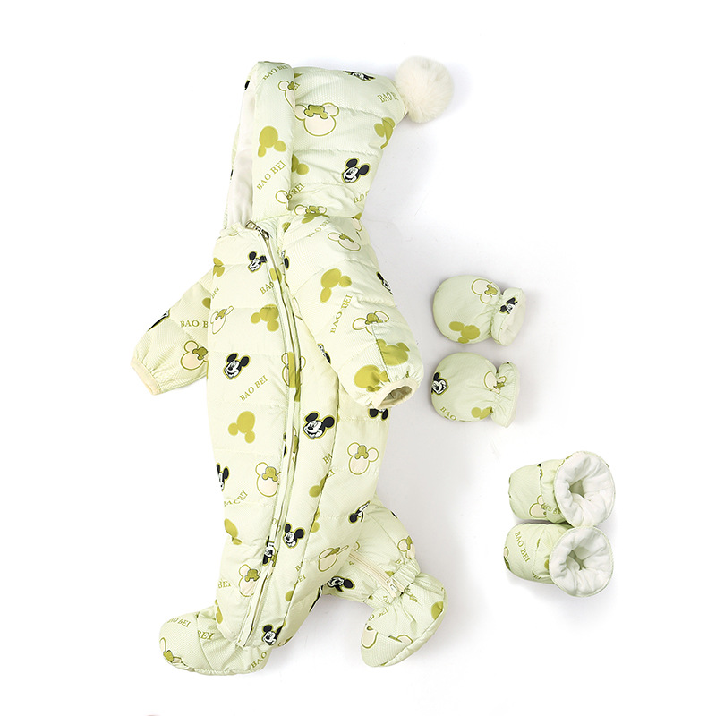 Baby Down Jacket All-in-one Neonatal Thickened Out-of-home Holding Clothes for Boys and Girls Baby fleece-lined Cartoon Clothes for Climbing Clothes for Winter