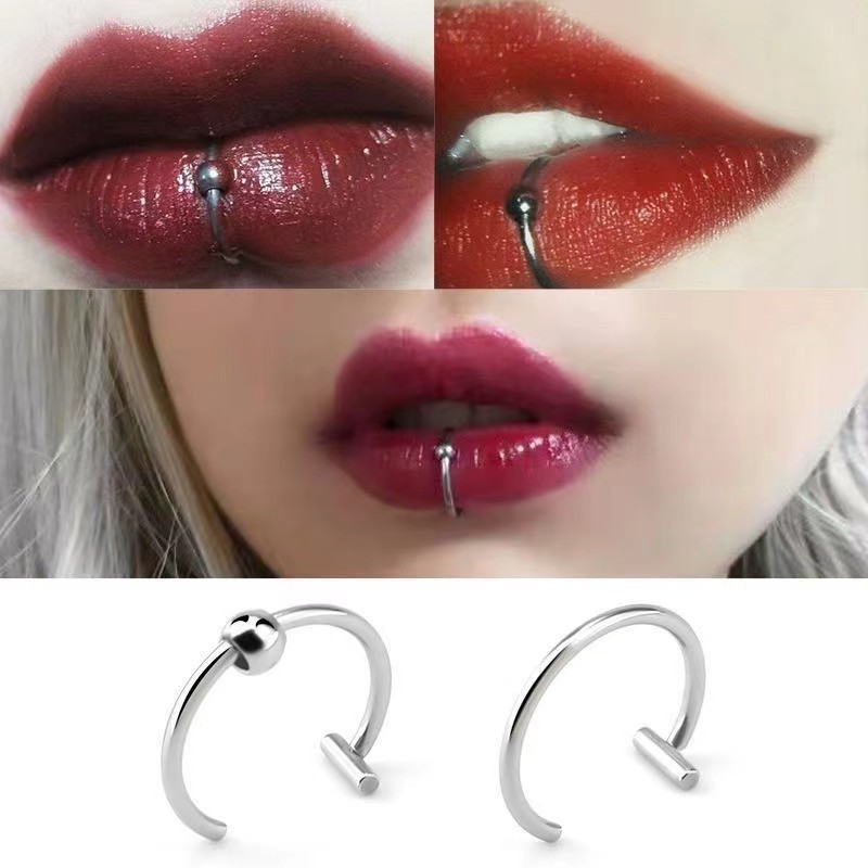 Factory Direct Sales Cross-border Stainless Steel Electroplating European and American Fashionable Ball with Three-pointed Lip Ring Jewelry Wholesale