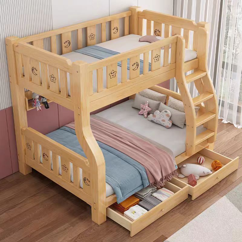 Solid Wood Bunk Bed, Two-Story Loft Bed, Double Bed with Desk Underneath, Small Apartment Children's Bed, Double Bed with Trundle Bed