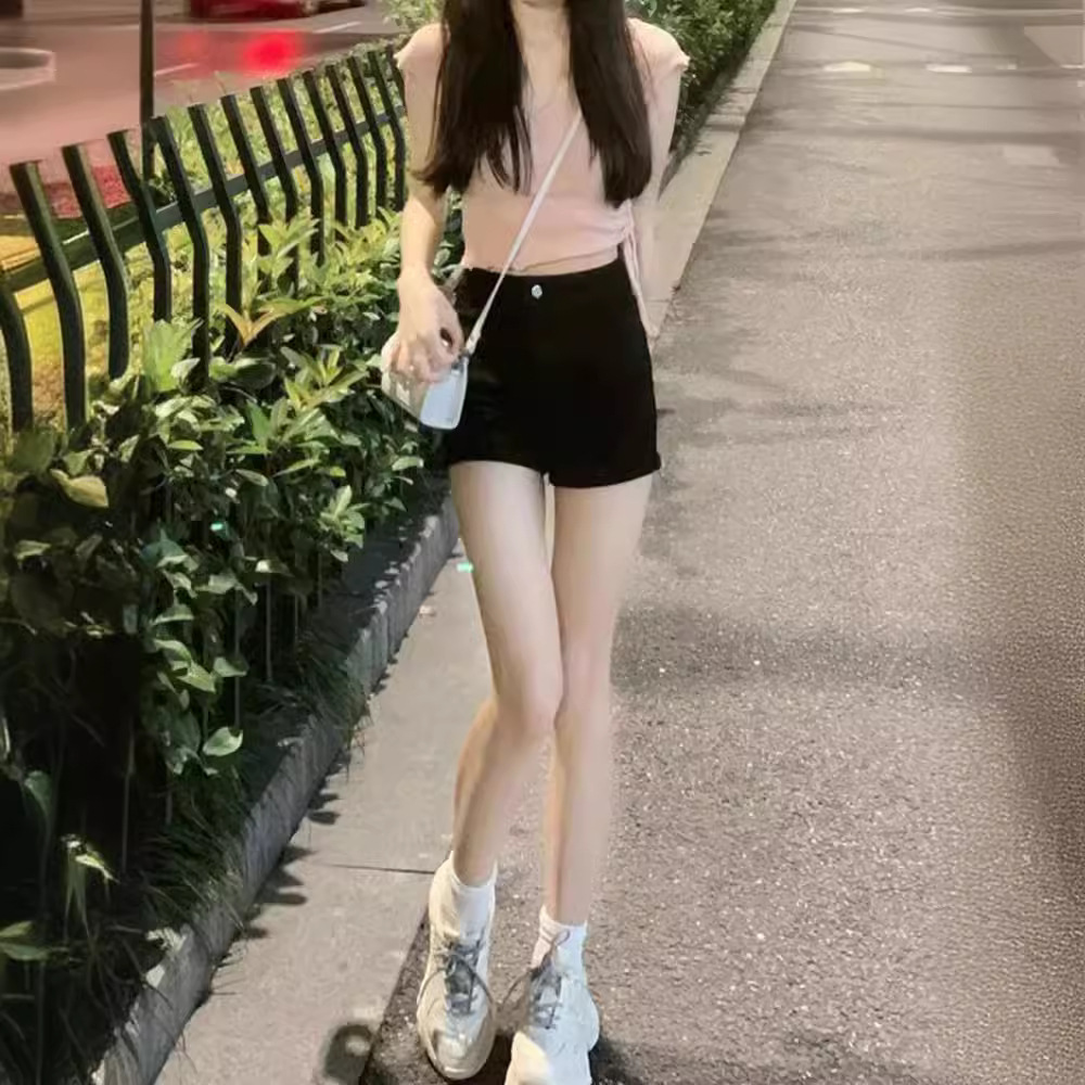 Black high waist Denim shorts women's elastic outer wear hot girl leggings Net red hot pants summer tight sheath fashion