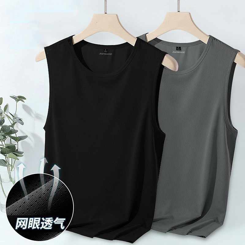 Модный мужской жилет круглый вырез летний тонкий дышащий быстросохнущий сетчатый безрукавный футболка большой размер свободная спортивная