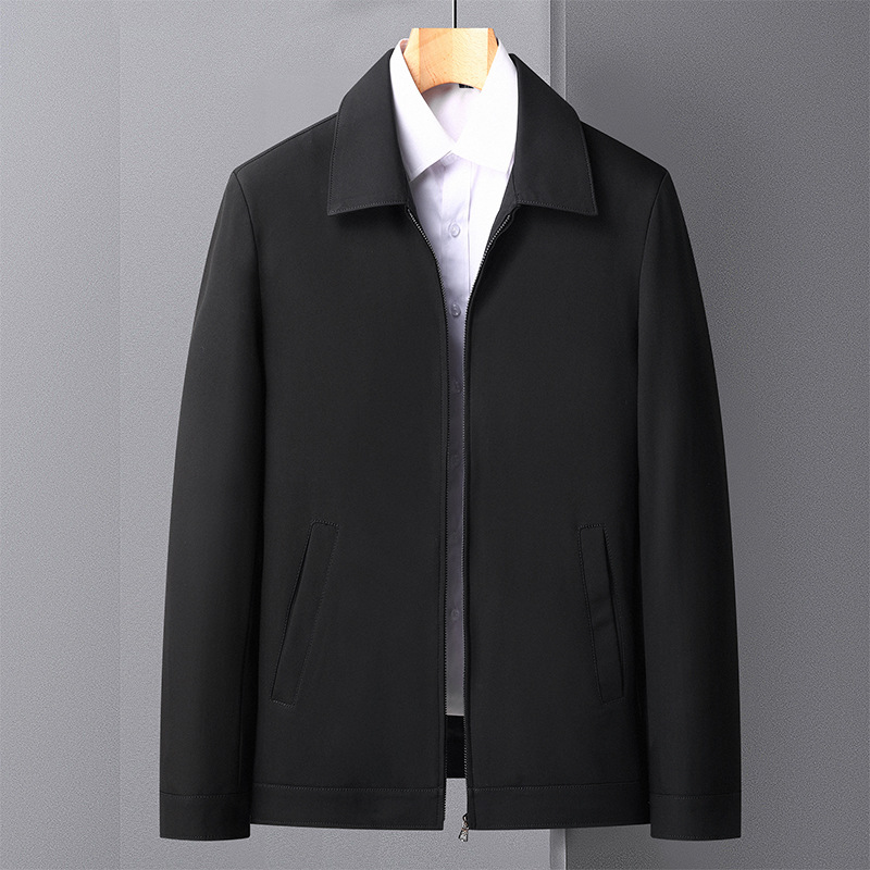 9821 Middle-Aged Dad's Autum Thin Outwear Lapel Middle-Aged and Elderly Cadres Jacket Men's Winter Fleece-Lined