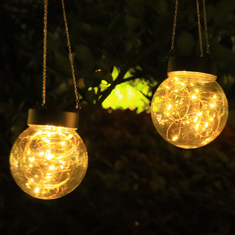 New solar ball copper wire hanging lamp outdoor LED small chandelier lawn garden courtyard villa decorative lamp