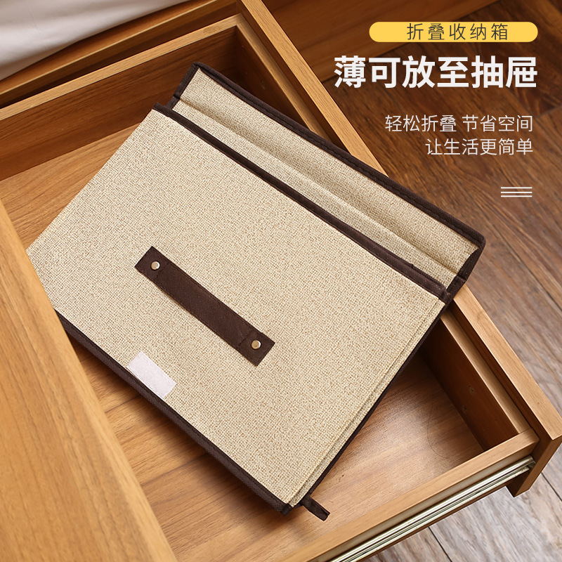 Cross-border Amazon Desktop Folding Storage Box Non-woven Clothes Tiling Box Dormitory Cotton and Linen Storage Box with Lid