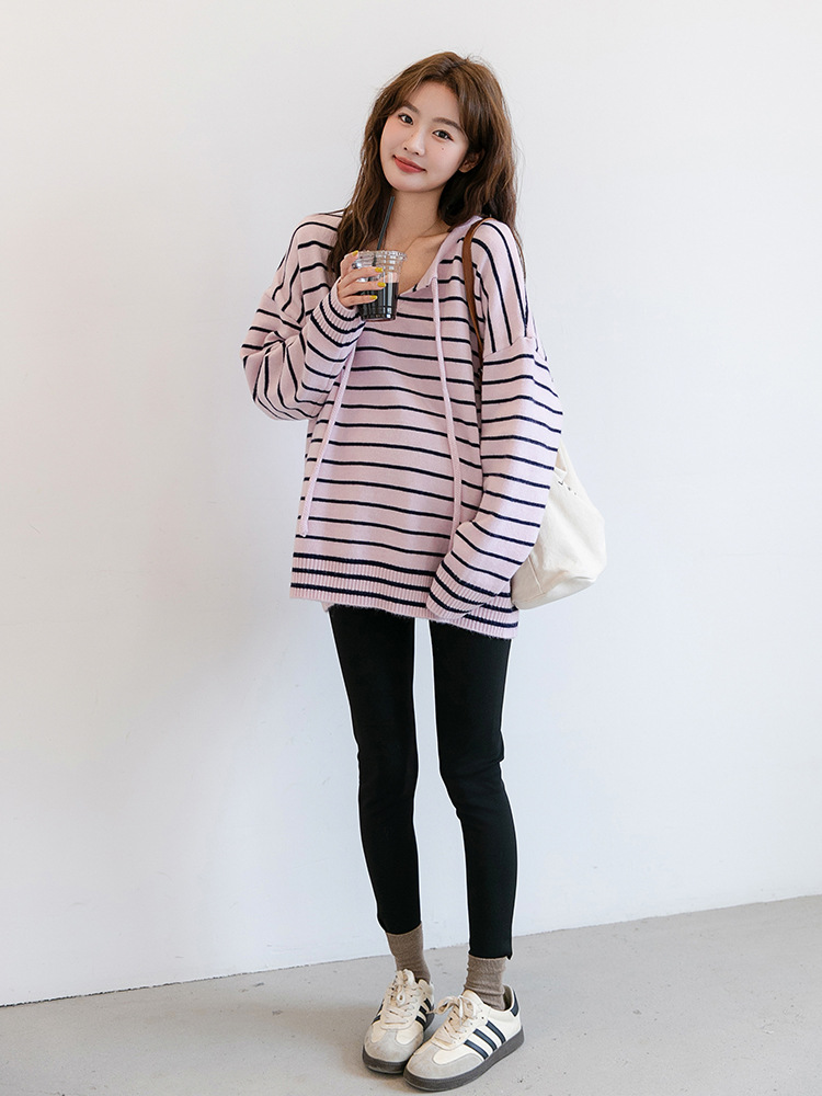 Осень и зима мода для беременных полосатый свитер свободный средней длины