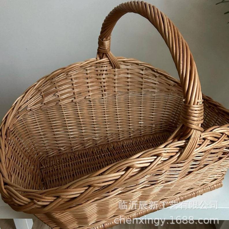 Hand Woven Wicker Basket Picnic Basket Vintage Market Decoration Display Wine Picnic Country Vacation Vegetable Basket