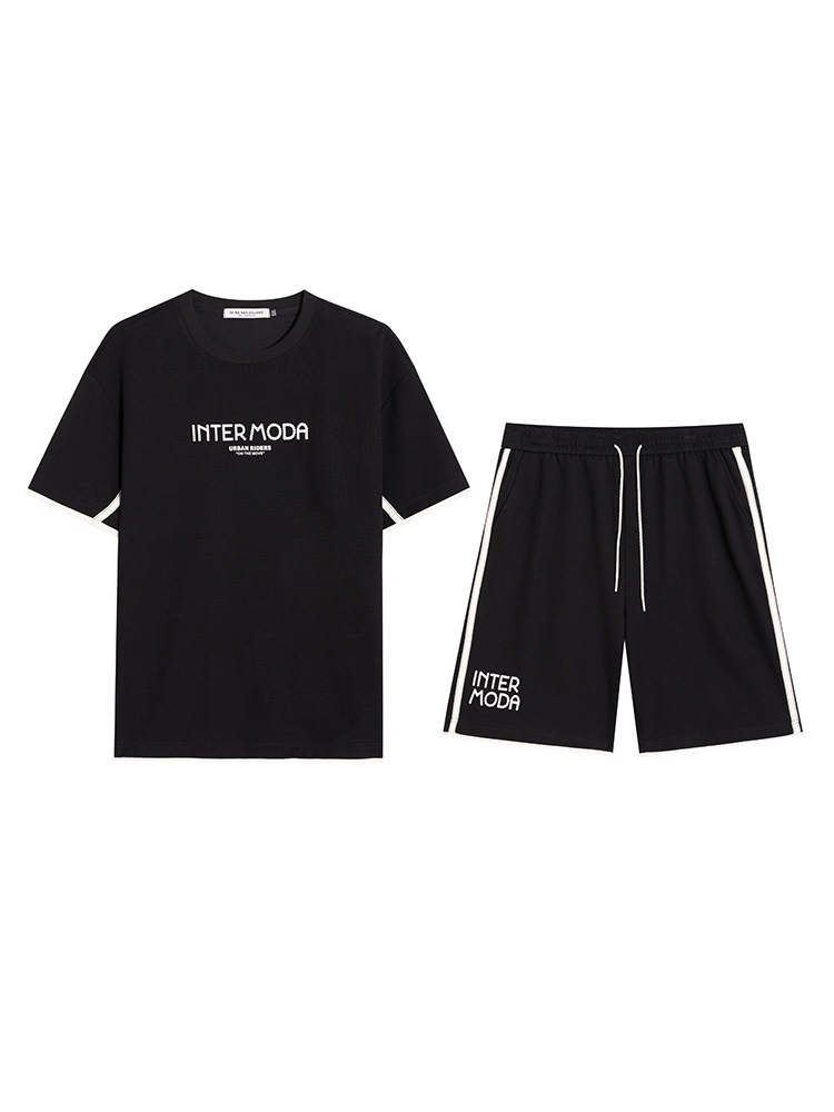 [Breaking Code] Plus Size Men's Summer Foam Printed Fake Two-Piece Loose Short-Sleeved Shorts American Casual Suit for Men