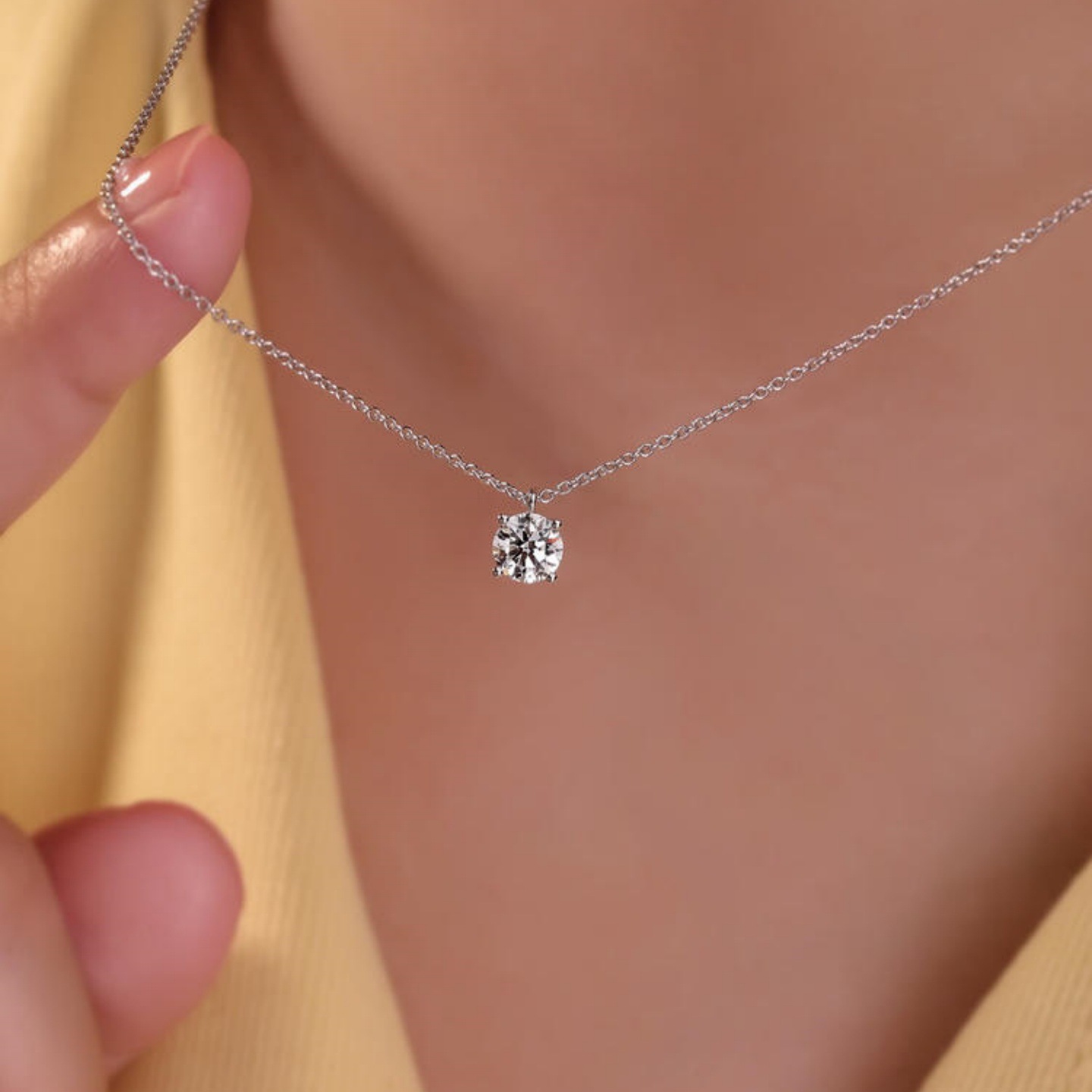 18K Gold Pt950 Simple Four-Claw 1 Carat Cultivated Diamond Pendant Necklace Set Synthetic Diamond Necklace