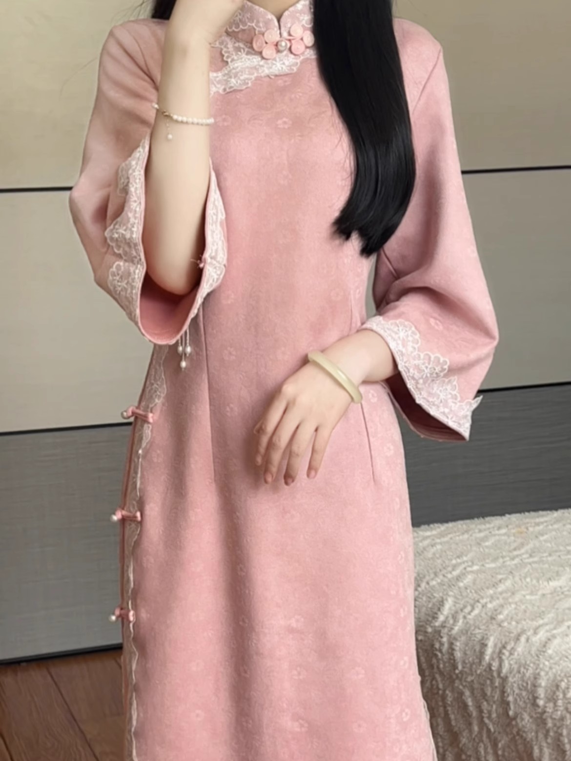 Pink Cheongsam Improved Young Girl Elegant Classy Engagement Dress Dress 2025 New Classy Daily