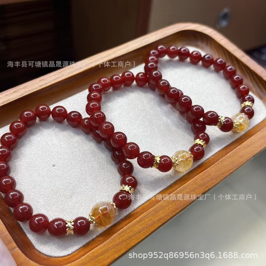 Natural Red Agate Bracelet with Yellow Tower Crystal Citrine Bracelet Simple Light Luxury Original Design Jewelry Wholesale