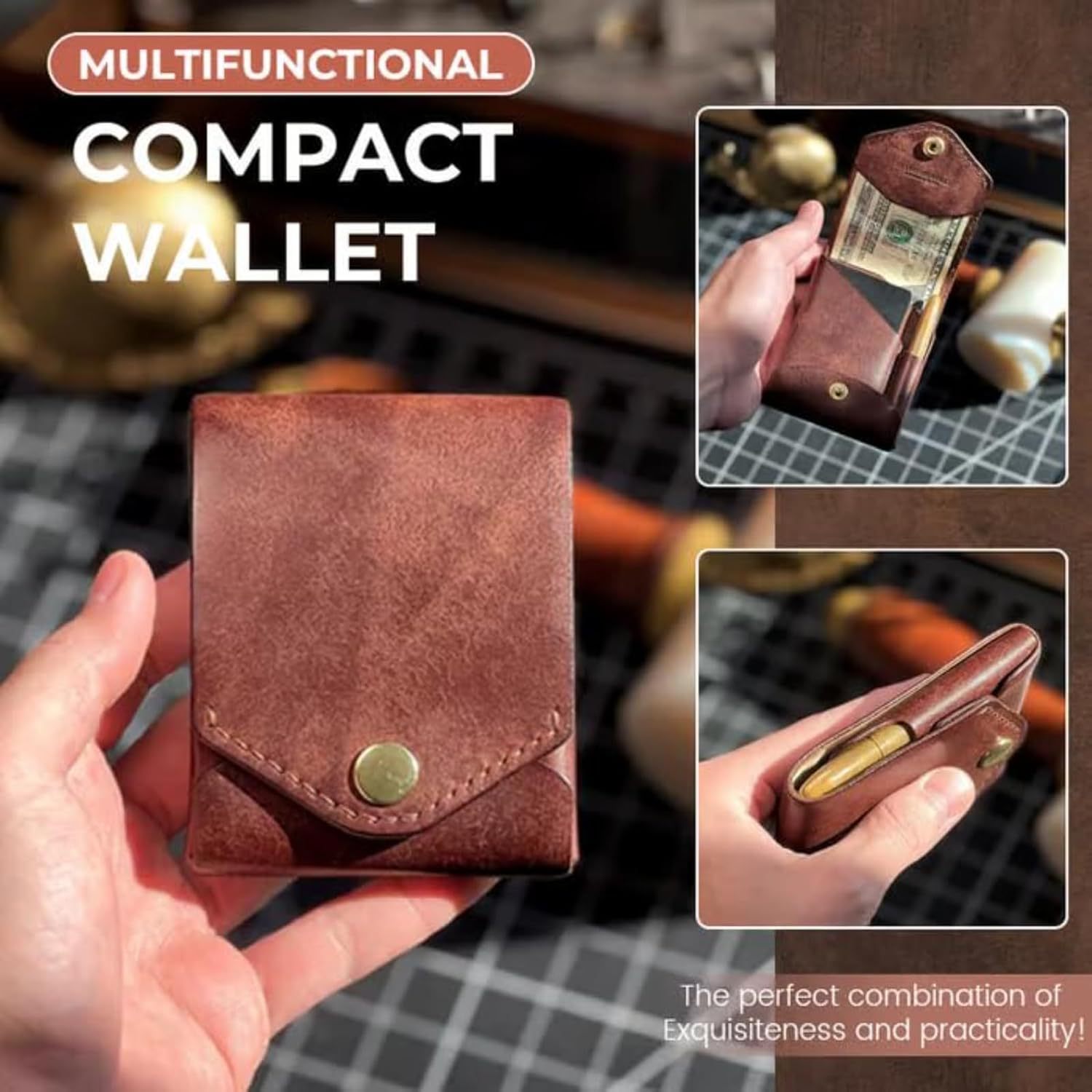 Cross-Border Customization Multifunctional Compact Walle Multifunctional Small Wallet Handmade Leather Money