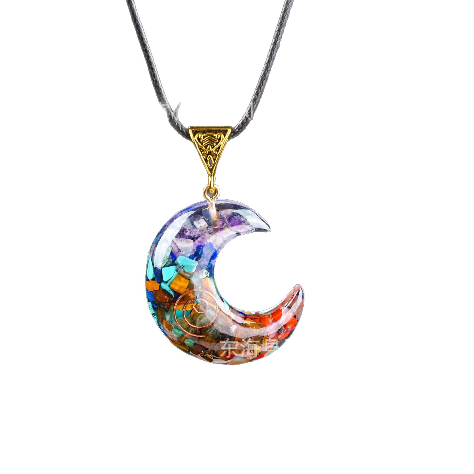 Cross-Border Hot-Selling Natural Multicolored Tumbled Stone Resin Moon Pendant Set Box Crystal Necklace Pendant Gemstone Set Wholesale
