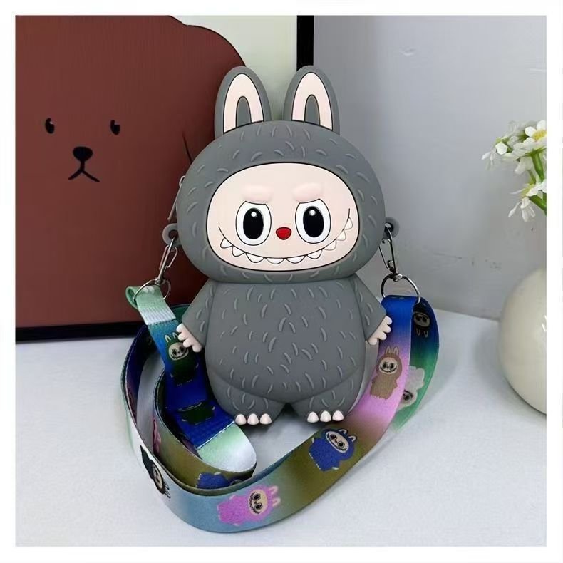 Cross-Border Popular Kidsren's Silicone Coin Purse Labubu Cartoon Bag Diagonal Coin Purse Storage Hanging Bag