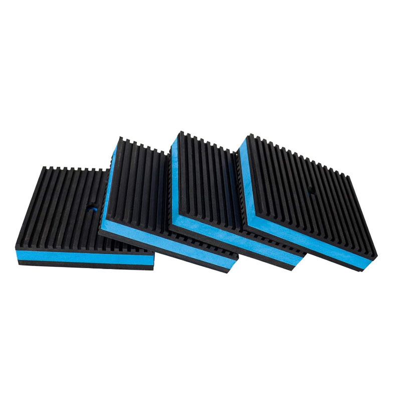 Heavy-Duty Equipment Rib Rubber Shock-Absorbing Pad 4", X 4", X 7/8", with Blue Foam Center Isolation Pad