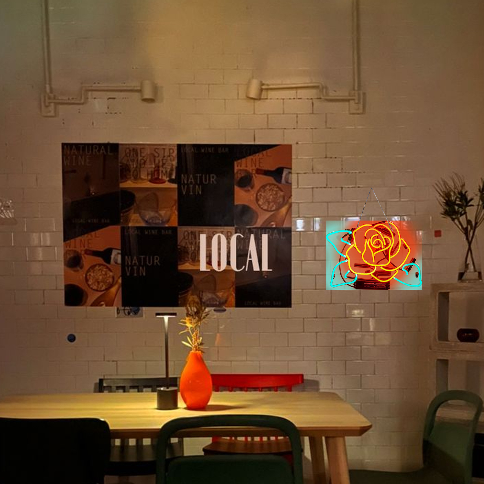 Rose Glass Neon Light Glowing Home Decoration Neon Light Red and Green Cross-Border E-Commerce Retro Neon Tube