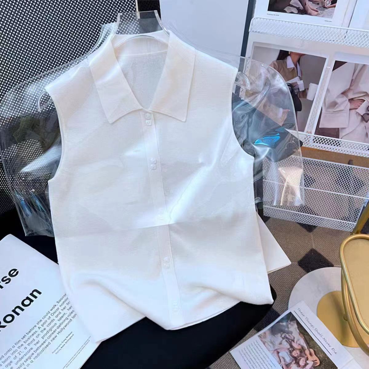 [Stacking Companion] Casual and Versatile New Sleeveless Knitted Lapel Inner Layering Cotton Vest