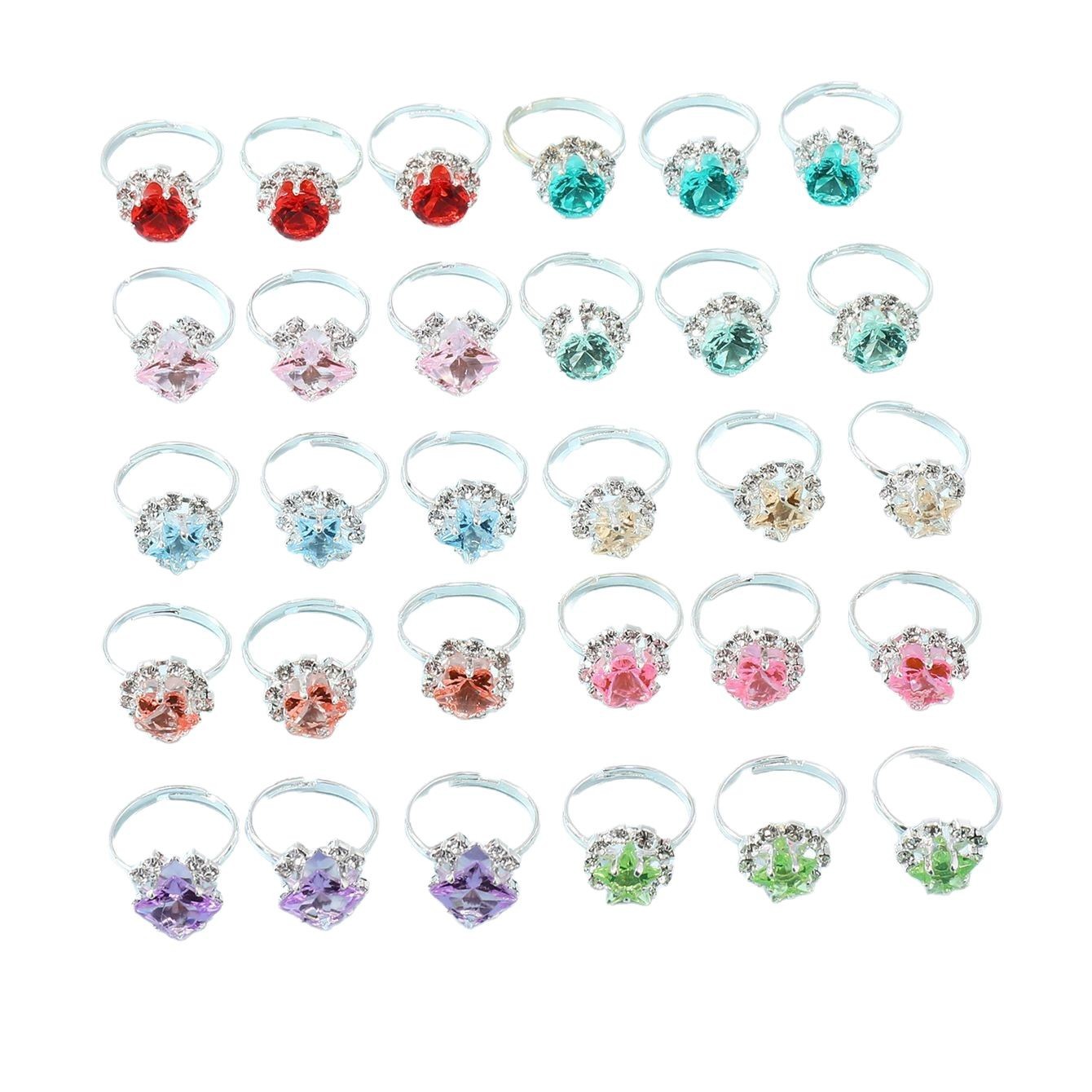 Korean version of the new imitation silver children's ring women's inlaid colored diamond ring cute Joker bulk jewelry manufacturers wholesale